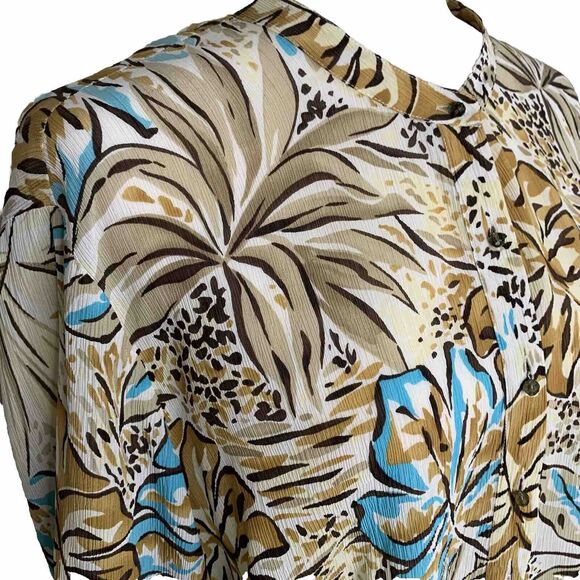 TALBOTS Vintage Petites Size 20W 100% Silk Neutral Print Blouse Button Down - Picture 9 of 9